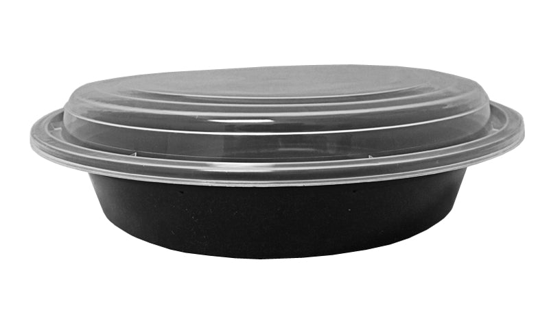 48 oz. Round Black 9" Container w/Lid Combo 150/CS