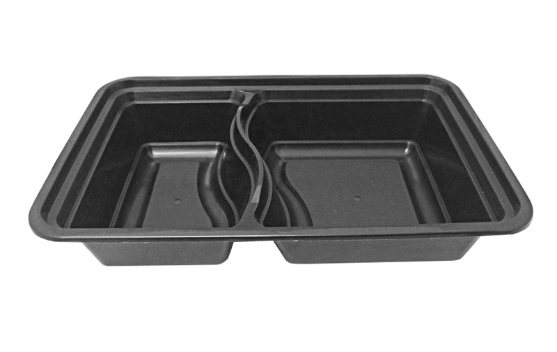 Choice 11 x 8 1/2 x 3 Microwaveable 2-Compartment Black / Clear Plastic  Hinged Container - 100/Case