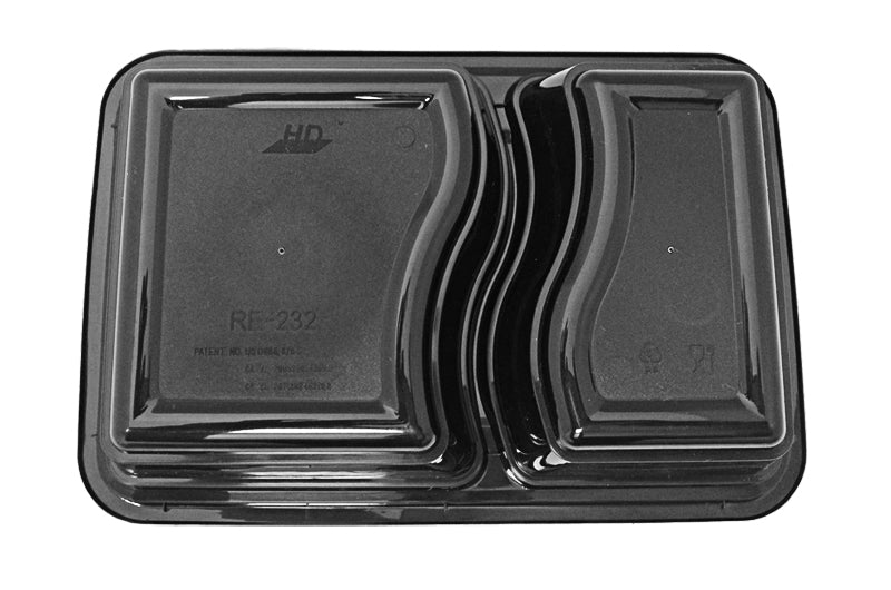 32 oz. Rectangular 2-Compartment Black Container w/Lid Combo 150/CS