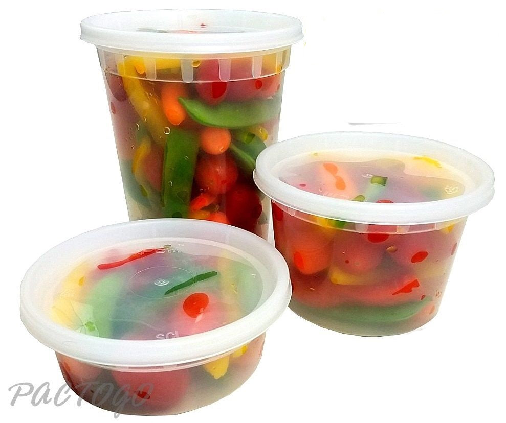 64 oz. Round Plastic Food Storage Soup Deli Container/Tub (Clear) w/Lid  120/CS