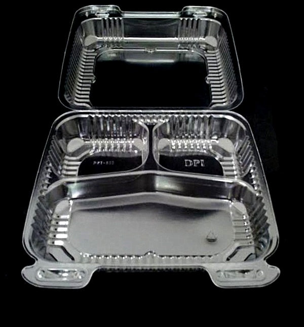 Choice 11 x 8 1/2 x 3 Microwaveable 1-Compartment Black / Clear Plastic  Hinged Container 
