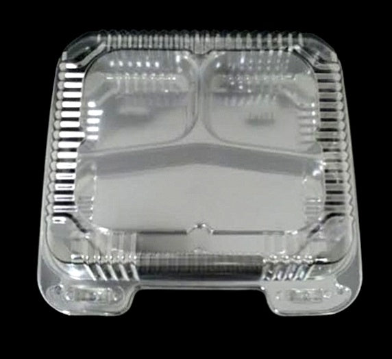 Duralock 8" x 8" x 3" Medium Clear Hinged Container 3-Compartment 250/CS