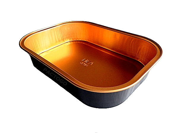 1 lb. Mini Oblong Black and Gold Foil Pan w/Clear Dome Lid 100/CS